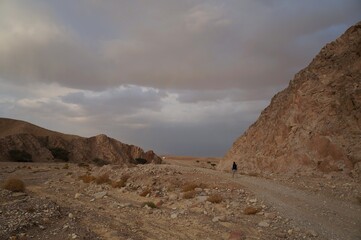 Hiking in twilight near Eilat in South Israel