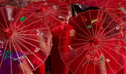 Red umbrellas