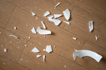 Floor covered by many pieces of broken plate