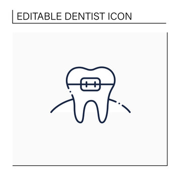 Orthodontics line icon. Orthodontists fixed and corrected bite and realigned teeth over time. Tooth care hygiene picture. Timely treatment concept. Isolated vector illustration. Editable stroke