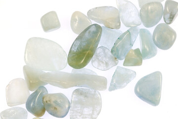 Aquamarine heap jewel stones texture on white light background
