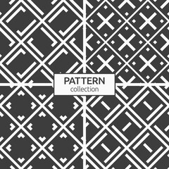 Set of four seamless rhombuses patterns with bold lines. Repeating ornaments. Geometric stylish backgrounds. Modern stylish textures. Vector black and white backgrounds.