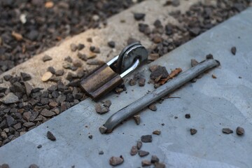 Padlock on the iron door