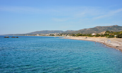 Fototapeta premium Rhodes Island, Greece, Kiotari beach and Panorama view over the mediterranean sea