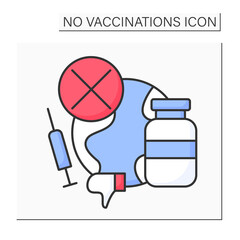 Worldwide vaccination color icon. People refuse to get vaccinated against covid19.No vaccinations concept. Isolated vector illustration