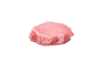 Raw pork pieces isolated on a white background.