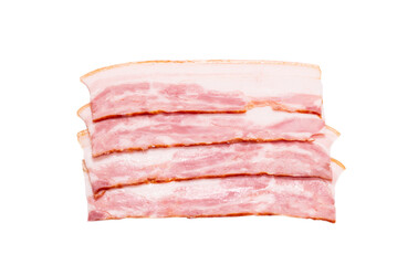Raw bacon slices isolated on a white background.