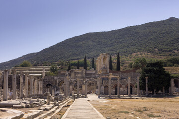 Fototapeta na wymiar View of historical ruins at famous ancient Greek city called 