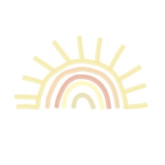 Isolated image of the sun in the Scandinavian style, colored on a white background. Digital illustration with imitation paint. Design for children, posters, prints, postcards, fabrics, textiles.