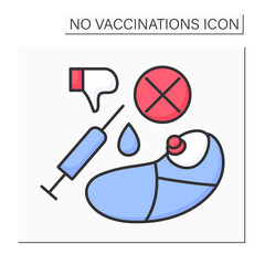 Baby vaccination color icon. Ban to using vaccines for babies born. No vaccinations concept. Isolated vector illustration