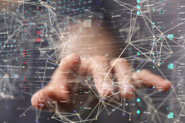 Abstract network of physical devices on the Internet using a network connection with statistics...