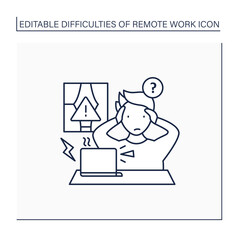 Fototapeta na wymiar Remote work line icon. Technical, equipment issues.Work instrument broken. Career difficulties concept. Isolated vector illustration. Editable stroke