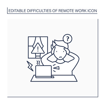 Remote Work Line Icon. Technical, Equipment Issues.Work Instrument Broken. Career Difficulties Concept. Isolated Vector Illustration. Editable Stroke