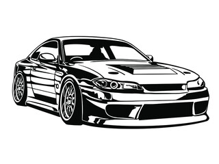 Sports car. Racing auto. Vector monochrome illustration