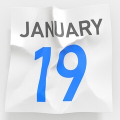 January 19 date on torn page of a calendar, 3d rendering