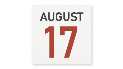 August 17 date behind crumpled paper page of a calendar, 3d animation