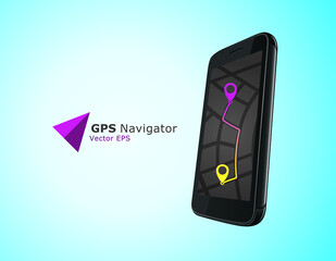 Gps navigator on smartphone, City map navigation. Vector illustration