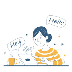 Woman Communicates From Home Using The Laptop