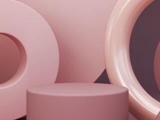 Minimal scene with podium and abstract background. Geometric shapes. Pastel colors scene. Minimal 3d rendering. Scene with geometrical forms and textured background for cosmetic product. 3d render. 