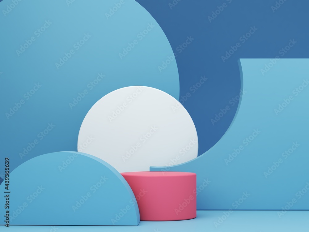 Aufkleber minimal scene with podium and abstract background. geometric shapes. blue and red colors. minimal 3d