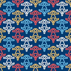Bright seamless pattern with colorful geometric ornament.