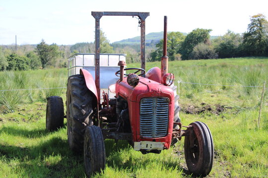 red tractor in the field