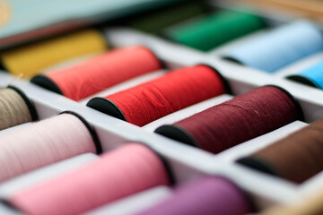 Sewing threads multicolored background close up