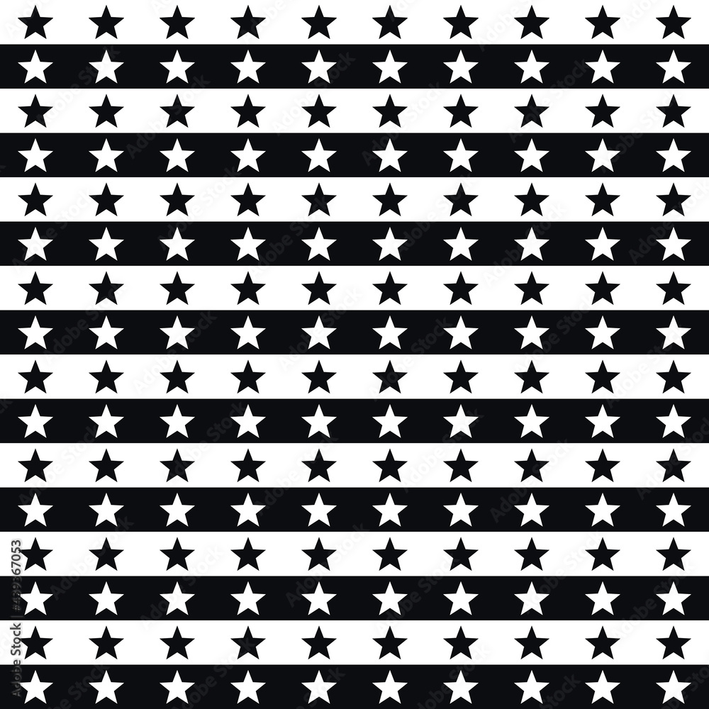 Poster Black and white striped horizontal lines. Vector simple repeated pattern. Zebra layers and stars.