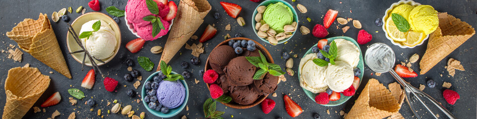 Various colorful ice cream balls