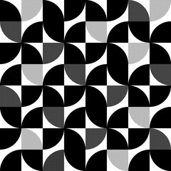 Geometric abstract seamless pattern. Check black color texture on white background. Funky figure geometry pattern circle and square shape for design prints. Modern style graphic element. Vector