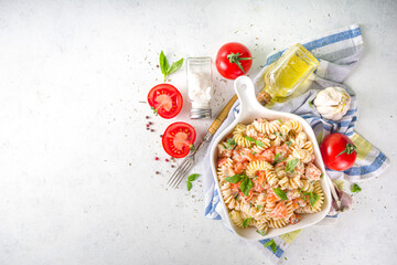 Spring pasta with cheese and vegetables