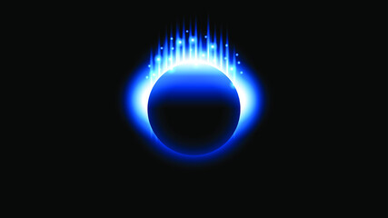 Sun Eclipse Blue Color Fire Dark Background Vector Moon Design Style Space Science Glow Light