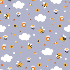 Cute background with honey bees