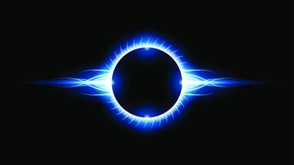 Sun Eclipse Blue Color Fire Dark Background Vector Moon Design Style Space Science Glow Light