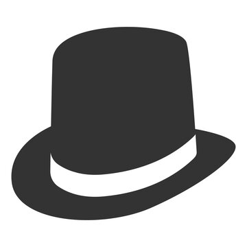 Vintage hat, icon with black hat cylinder on white background. Vector illustration.