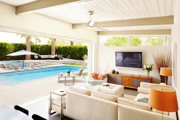 Modern living room and pool