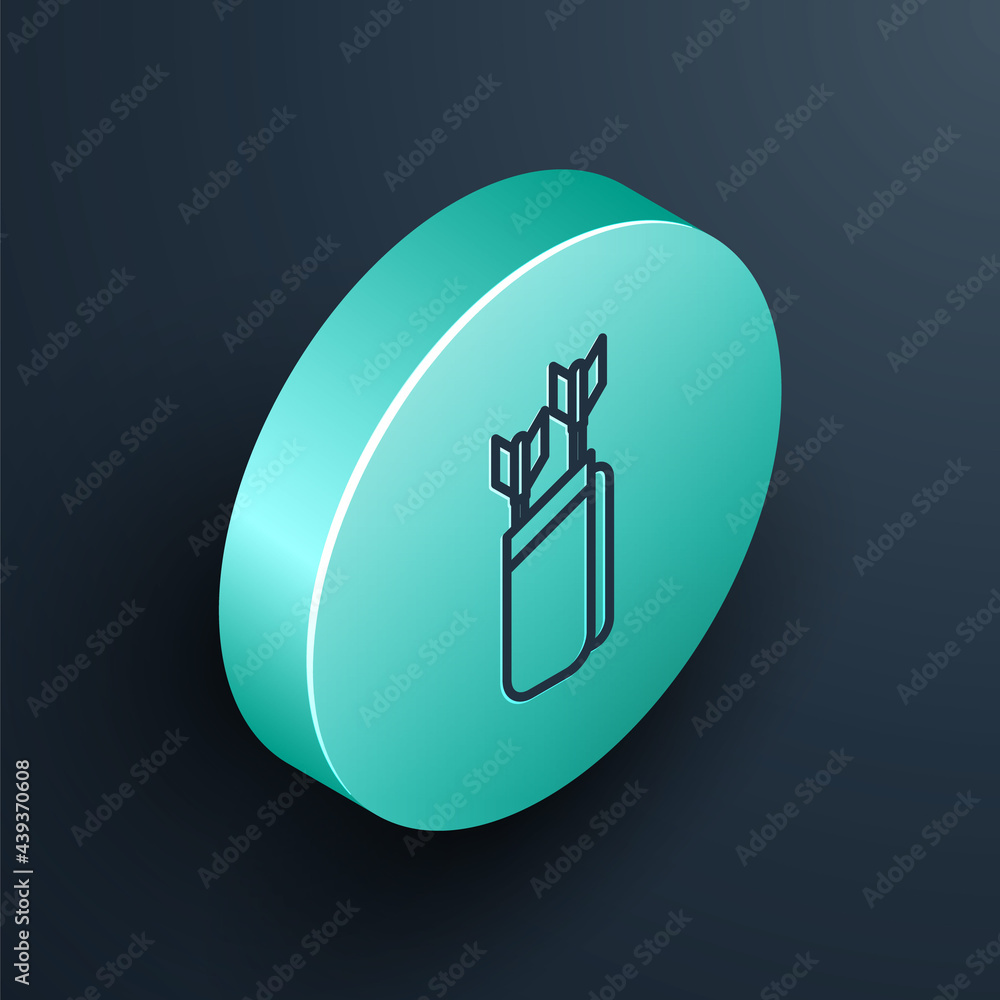 Poster isometric line quiver with arrows icon isolated on black background. turquoise circle button. vector