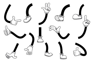 Cartoon mascot character's hands legs isolated on white background isolated