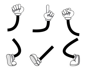 Cartoon mascot character's hands legs set isolated on white background isolated