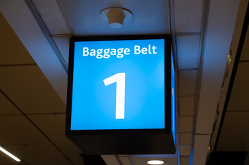 Number 1 baggage belt on airport display