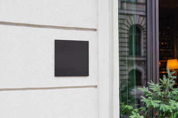 Blank store signage sign design mockup isolated, Clear shop template. Street hanging mounted on the wall. Signboard for logo presentation. Metal cafe restaurant bar plastic badge black white. 