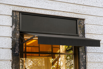 Blank store signage sign design mockup isolated, Clear shop template. Street hanging mounted on the wall. Signboard for logo presentation. Metal cafe restaurant bar plastic badge black white. 