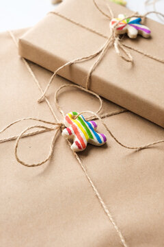 Presents Wrapped in Recycled Paper with Handmade Ornaments