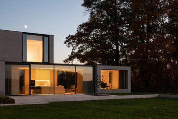 minimalist villa at dusk