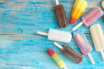 Assorted frozen ice popsicles