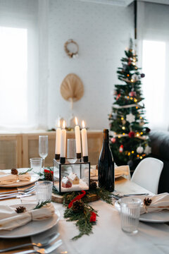 Table decoration before christmas dinner