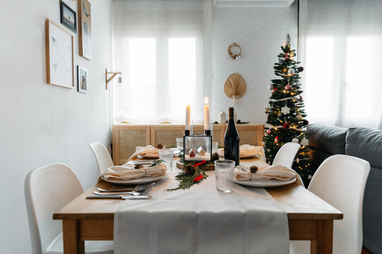 Table decoration before christmas dinner