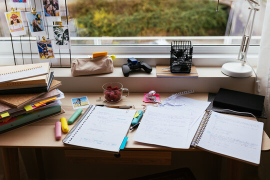 Workspace of school kid near window