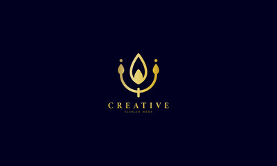 Golden Elegant Leaf & candle Logo. Symbol & Icon Vector Template.