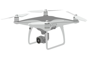 Remote aerial drone. Drone with video camera.Isolated on white background. Equipment for aerial shots. Vector flat illustration
